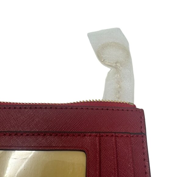 NWT Michael Kors Jet Set Travel Scarlet Leather Coinpouch Wallet Gold Accents - Picture 6 of 12